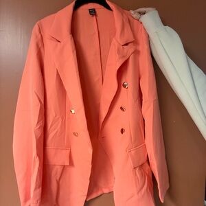 SHEIN Vibrant Coral Blazer with Gold Buttons